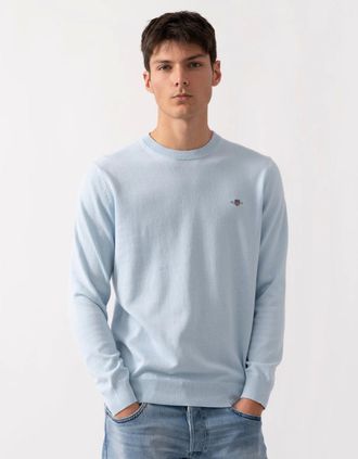 GANT Mens GANT Mens Classic Cotton Crew Neck Jumper - 457 Fresh Blue - Size: 38