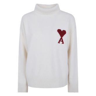 Ami Ami de Coeur Funnel Neck Sweater - Heren - Truien - Wit - Maat: M Wol