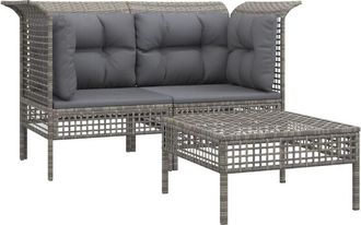 vidaXL Set De Muebles De Jard&iacute;n 3 Pzas Y Cojines Rat&aacute;n Sint&eacute;tico Gris Vidaxl