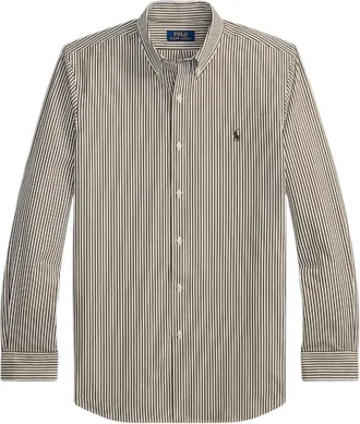 Ralph Lauren Overhemden, Heren, Bruin, XL, Katoen, Custom Fit Gestreepte Stretch Poplin Overhemd