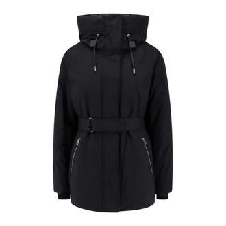 Mackage Jassen, Dames, Zwart, S, Nylon, Zwarte Gewatteerde Nylonjas met Leren Details