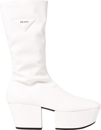 Prada Platform Pull On Boots - Dames - Laarzen met Hak - Wit - 37 1/2 EU - Schoenen