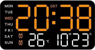 OEM Reloj De Pared Digital Led - Funciona Por Usb, Con Doble Alarma, Indicador De Temperatura Y Visualizaci&oacute;n De Fecha/d&iacute;a - Negro + Naranja