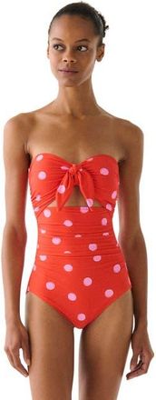 Kate Spade New York Downtown Dot Bandeau One Piece Swimsuit in Goji Berry at Nordstrom, Size X-Large