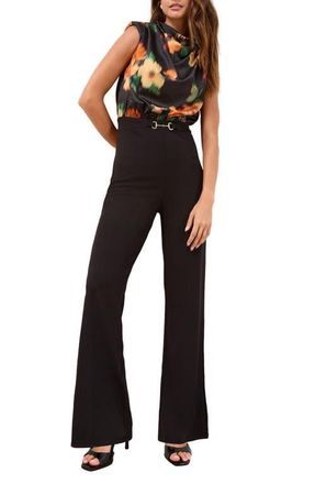 Lipsy Floral Print Flare Jumpsuit in Black at Nordstrom, Size 12 Us