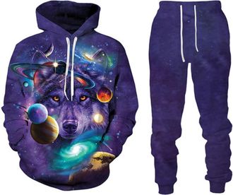 Generic Mens 3D Wolf Print Tracksuits 2 Piece Outfits Sports Unisex 3D Wolf Print Sweatsuit Jogging Suits Hoodie Sweatpants (01,2XL)