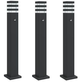 vidaXL Vidaxl - L&aacute;mparas Suelo Exterior Con Sensor 3 Uds Aluminio Negro 80 Cm