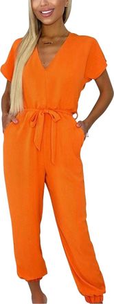 AX PARIS Dames Polyester Met Ceintuur Jumpsuit (Verbrand Oranje)