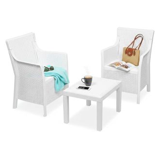 Dmora Conjunto De Exterior Ben, Sala Outdoor 2 Plazas, Mesa Hecha En Italia, Blanco
