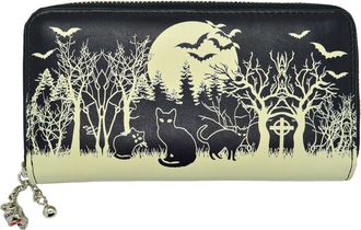 Banned BLACK WOODLAND CAT BATS GRAVEYARD FAUX LEATHER PURSE GOTH WITCH NEW GIFT BEDLAM