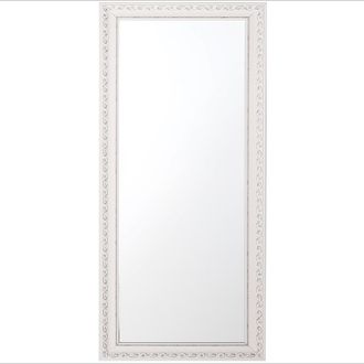 Beliani Beliani - Espejo De Pared Vintage Con Marco Desgastado Blanco Crema Dise&ntilde;o Floral 50 X 130 Cm Mauleon