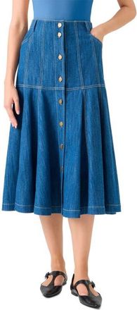Akris Stretch Denim Tiered Skirt in Medium Blue Denim at Nordstrom, Size 10