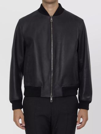 Dolce & Gabbana calf leather bomber jacket with rib-knit trims