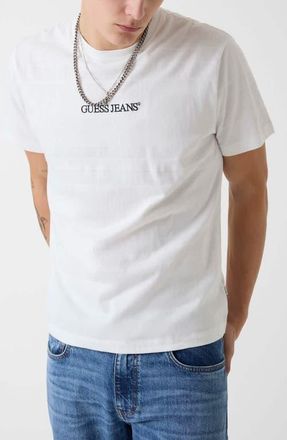 Guess Jacquard Stripe Logo Graphic T-Shirt in White at Nordstrom, Size Xx-Large