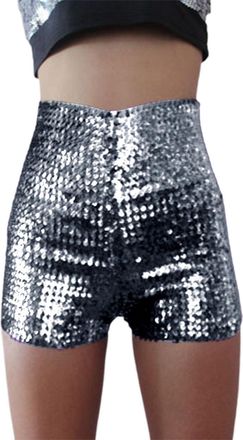 Generic Sequin Shorts Womens Shimmering Rhinestone Concert Outfit for Ladies High Waist Fitted Short Pants Sexy Stage Performance Costume Plus Size Cargo Shor