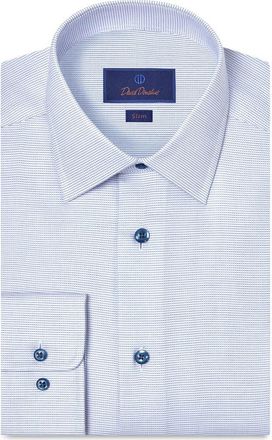 David Donahue Slim Fit Microcheck Cotton Twill Dress Shirt in White/Blue at Nordstrom, Size 16.5 - 32