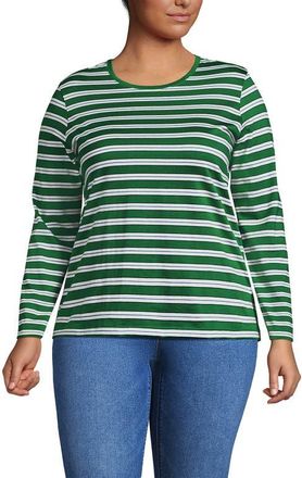 Lands End Supima Cotton Long Sleeve Crewneck T-Shirt in Vibrant Clover Multi Stripe at Nordstrom, Size 1X