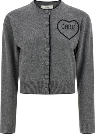 Chloé Embroidery Cardigan Maglioni Grigio-Donna