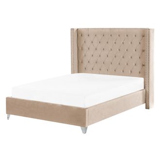Beliani Cama Con Somier De Terciopelo Beige Plateado 140 X 200 Cm Listones Lubbon