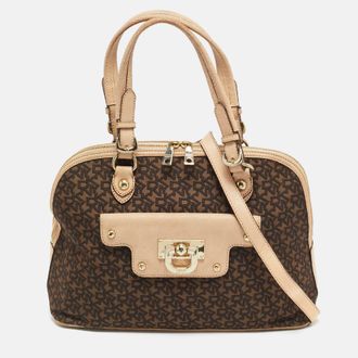 DKNY Dkny Brown/blush Pink Jacquard Canvas And Leather Dome Satchel