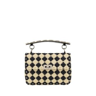 Valentino Garavani Two-Tone Raffia Medium Rockstud Spike Handbag