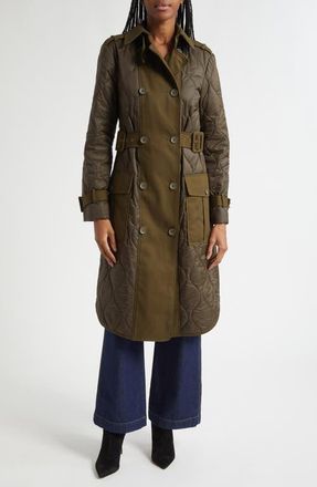 Veronica Beard Newberry Quilted Mixed Media Coat in Cypress at Nordstrom, Size Medium