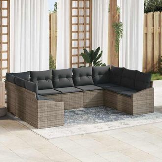 vidaXL Conjunto De Sof&aacute; De Jard&iacute;n 9 Pcs Gris Polirat&aacute;n Vidaxl