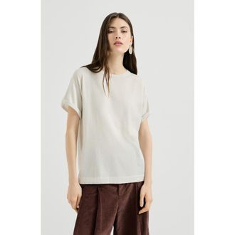Brunello Cucinelli Sparkling cashmere and silk lightweight knit T-shirt in Milk at Nordstrom, Size Xx-Small
