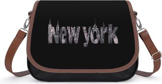 Generic New York Womens Leather Crossbody Bags with Adjustable Strap Casual Printed Shoulder Handbag