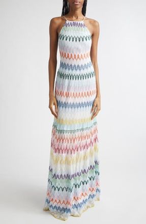 Missoni Metallic Zigzag Raschel Knit Maxi Dress in Multicolor On White Base at Nordstrom, Size 10 Us