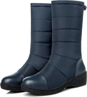 Generic Womens Winter Mid Calf Snow Boots Waterproof Rain Faux Fur Lined Elastic Platform Cold Weather Warm Shoes (5.5,Blue)