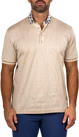 Maceoo Marthyr Textured Contrast Collar Cotton Polo in Beige at Nordstrom, Size X-Large