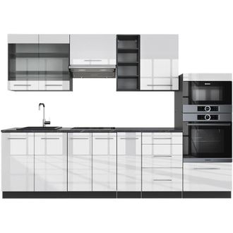 Vicco Mueble De Cocina Fame-line, Blanco Brillo/antracita, 280 Cm Sin Encimera