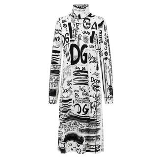 Dolce & Gabbana Vestido Midi de Manga Larga y Cuello Alto - Dresses - Mujer - Blanco - S