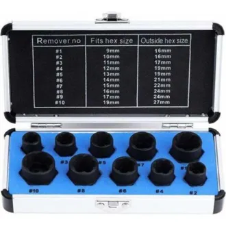 OEM Set Di Chiavi A Bussola, Estrattore Per Dadi, Estrattore Per Bulloni Danneggiati 9-19 Mm (10 Pezzi)