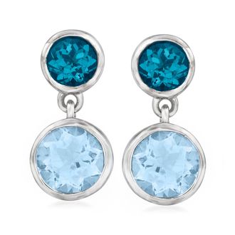 Ross-Simons London and Sky Blue Topaz Drop Earrings in Sterling Silver