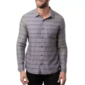 Travis Mathew Lights Out Button Down Shirt In Heather Gray Pinstripe