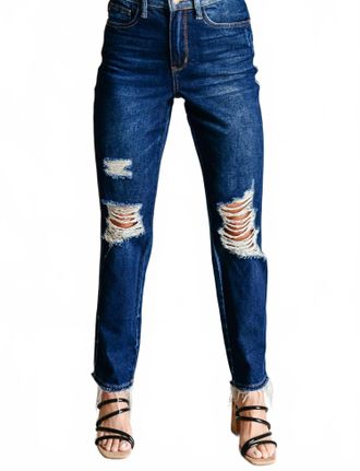 Judy Blue High Rise Rigid Magic Distressed Straight Jeans In Blue