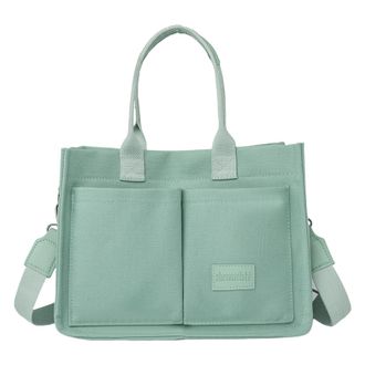 Generic Canvas Shoulder Bag Multi-pocket Work Bag Tote Bag for Women Commutes (Green)
