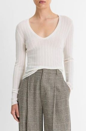 Vince Pointelle Wool-Blend V-Neck Top in Off White at Nordstrom Rack, Size Large