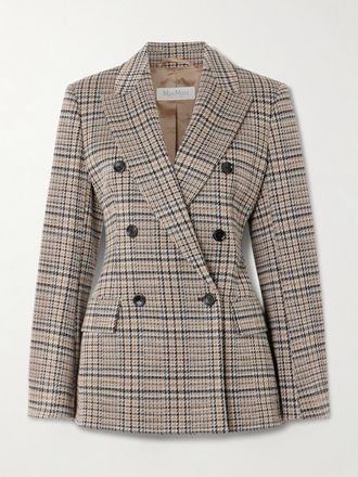 Max Mara Blazer Doppiopetto In Misto Lana E Cotone Pied-de-poule - Marrone