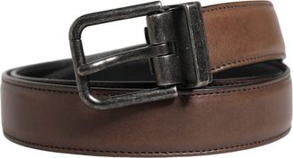 Dolce & Gabbana Men Brown Classic Leather Metal Buckle Belt Calf