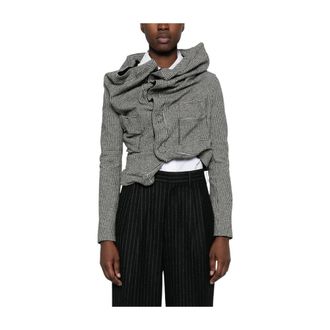 Junya Watanabe Giacca a Pied-de-Poule Drappeggiata - - Jackets - Donna - Nero - L