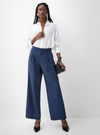 Icone Womens Slim belt dark indigo wide-leg pant