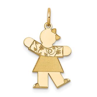 Diamond2Deal 14k Yellow Gold The Kids Small Floral Dress Girl Engravable Kiss Charm Pendant