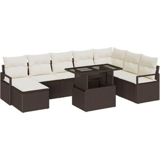 vidaXL Conjunto De Sof&aacute; De Jard&iacute;n 9 Pcs Marr&oacute;n Polirat&aacute;n Vidaxl