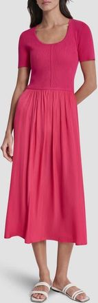 DKNY Mixed Media Short Sleeve Dress in Hot Pink at Nordstrom, Size X-Large
