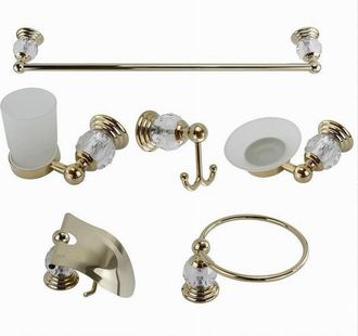 Trade Shop Trade Shop - Set De Ba&ntilde;o 6pzs Cristal Tallado 69202 Toallero Rollo Cepillo Dental Cristal