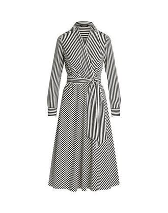 Ralph Lauren STRIPED SURPLICE CREPE MIDI DRESS