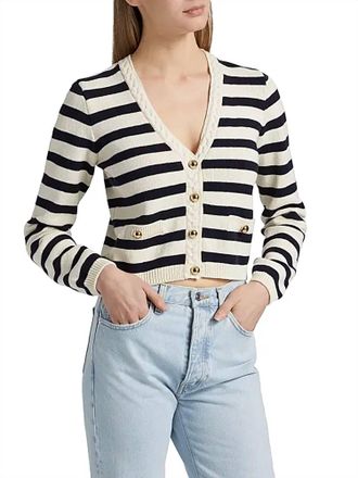 Frame Denim The Harbor Cardigan In Navy Stripe